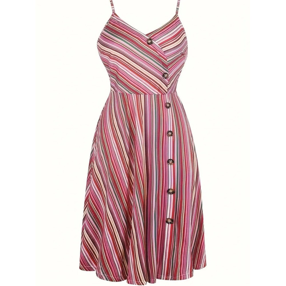 Oxiuli Midi Sundress Women Size XL Multicolor Pink Striped Smocked Back Summer